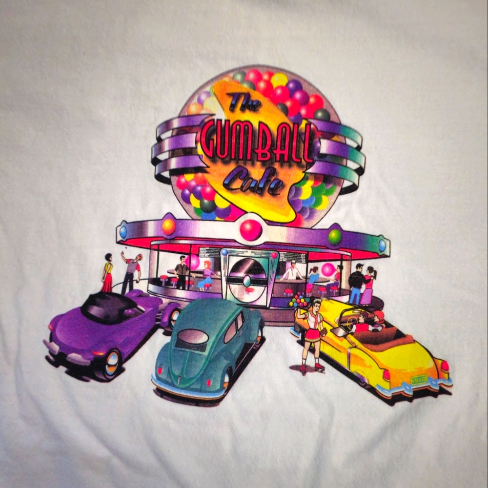 Vintage 90s Gildan Gumball Cafe Shirt Size XL